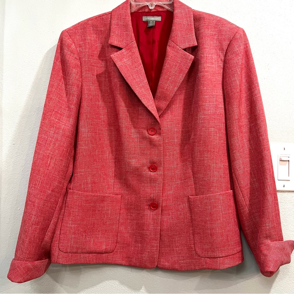 Investments Blazer Suit Jacket Fully Lined 2 Patch Pockets Linen-Look Polyester